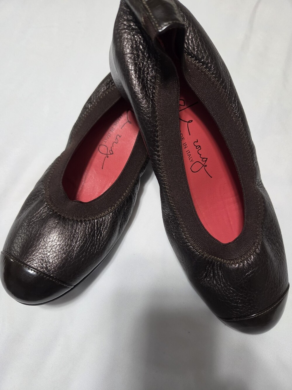 Pas De Rouge Dark Brown Leather Ballet Style with Small Heel. Sz 39 Or 8.5.